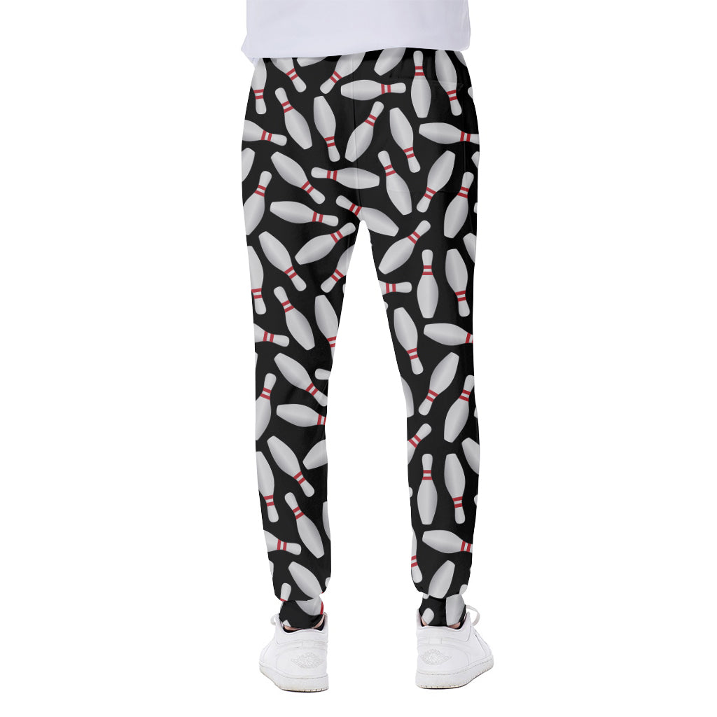 Black Bowling Pins Pattern Print Scuba Joggers