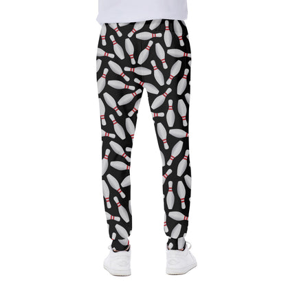 Black Bowling Pins Pattern Print Scuba Joggers