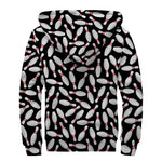 Black Bowling Pins Pattern Print Sherpa Lined Zip Up Hoodie