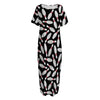 Black Bowling Pins Pattern Print Short Sleeve Long Nightdress