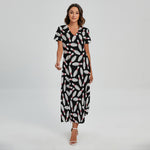 Black Bowling Pins Pattern Print Short Sleeve Maxi Dress