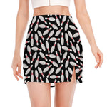 Black Bowling Pins Pattern Print Side Slit Mini Skirt