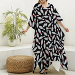 Black Bowling Pins Pattern Print Silk V-Neck Kaftan Dress
