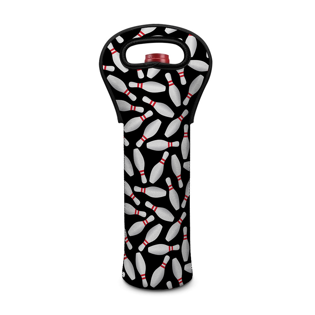 Black Bowling Pins Pattern Print Single Neoprene Wine Tote