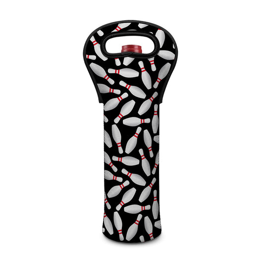 Black Bowling Pins Pattern Print Single Neoprene Wine Tote