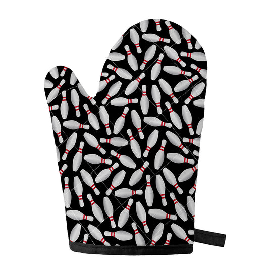 Black Bowling Pins Pattern Print Single Oven Mitt