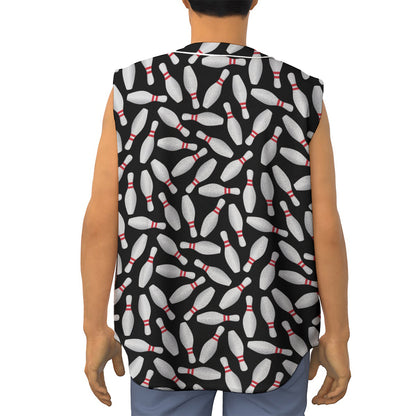 Black Bowling Pins Pattern Print Sleeveless Baseball Jersey
