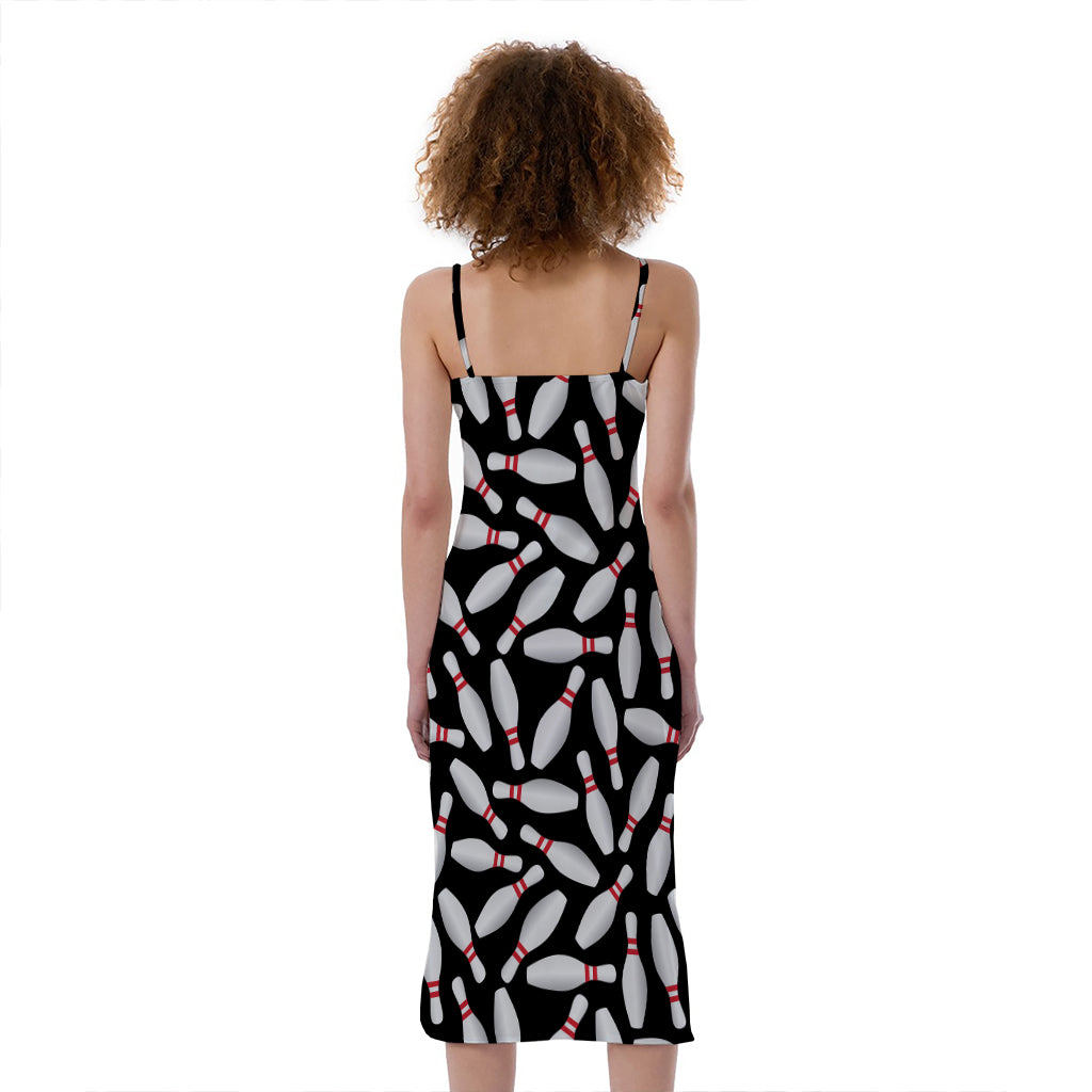 Black Bowling Pins Pattern Print Slim Fit Midi Cami Dress