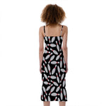 Black Bowling Pins Pattern Print Slim Fit Midi Cami Dress