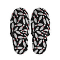 Black Bowling Pins Pattern Print Slippers