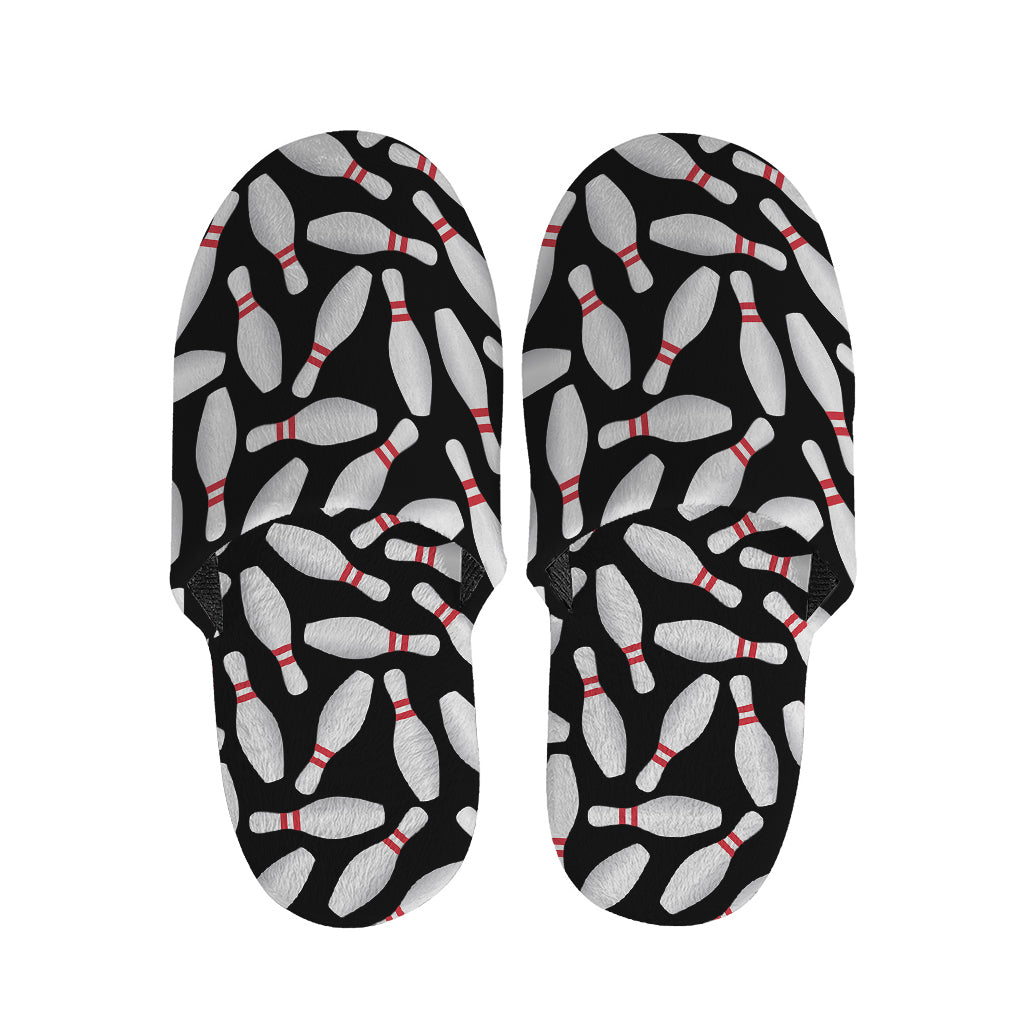 Black Bowling Pins Pattern Print Slippers
