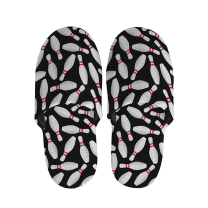 Black Bowling Pins Pattern Print Slippers