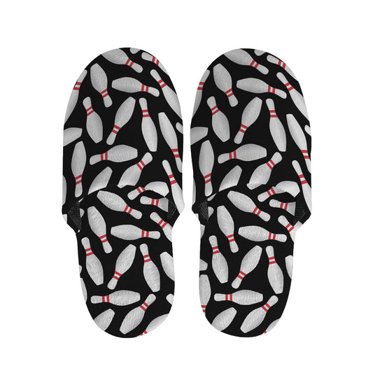 Black Bowling Pins Pattern Print Slippers