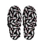 Black Bowling Pins Pattern Print Slippers