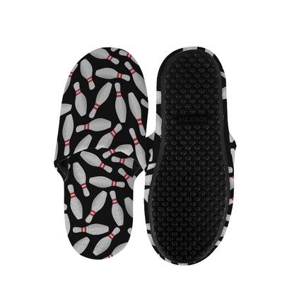 Black Bowling Pins Pattern Print Slippers
