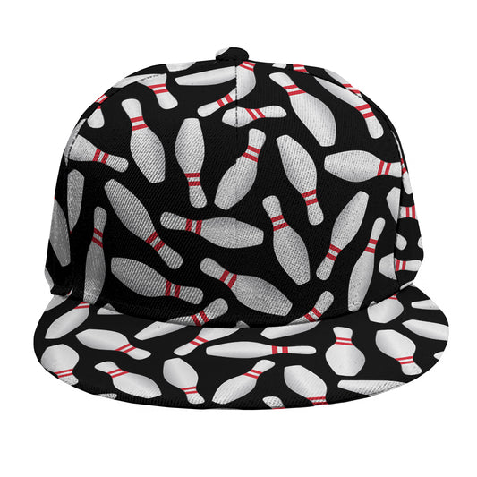 Black Bowling Pins Pattern Print Snapback Cap