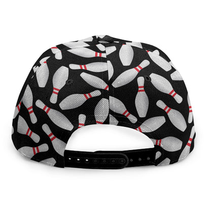 Black Bowling Pins Pattern Print Snapback Cap