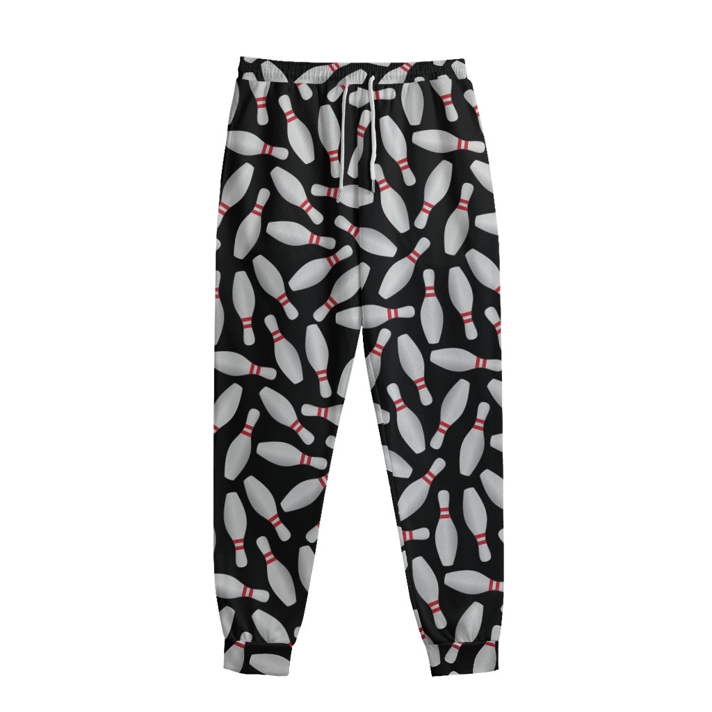 Black Bowling Pins Pattern Print Sweatpants