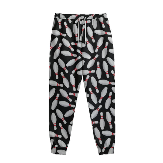 Black Bowling Pins Pattern Print Sweatpants