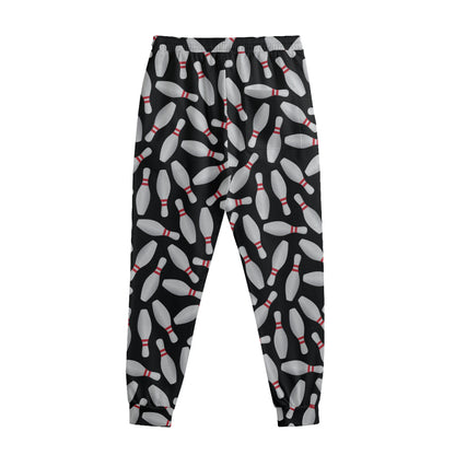 Black Bowling Pins Pattern Print Sweatpants