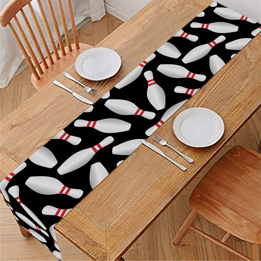 Black Bowling Pins Pattern Print Table Runner