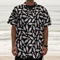 Black Bowling Pins Pattern Print Textured Short Sleeve Shirt