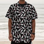 Black Bowling Pins Pattern Print Textured Short Sleeve Shirt