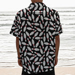Black Bowling Pins Pattern Print Textured Short Sleeve Shirt