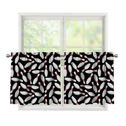 Black Bowling Pins Pattern Print Tier Curtains