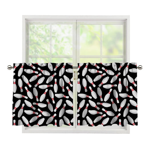 Black Bowling Pins Pattern Print Tier Curtains