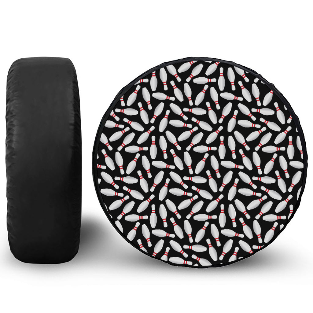 Black Bowling Pins Pattern Print Tire Cover