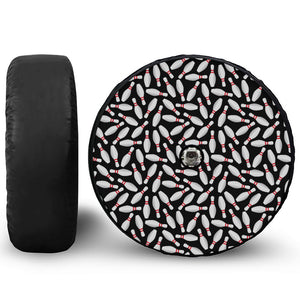 Black Bowling Pins Pattern Print Tire Cover With Camera Hole