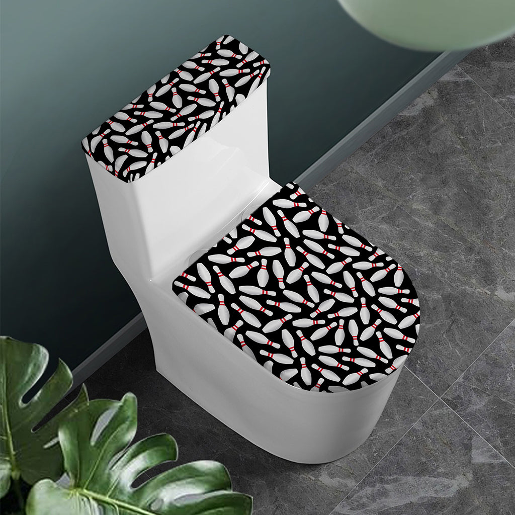 Black Bowling Pins Pattern Print Toilet Lid And Tank Cover Set