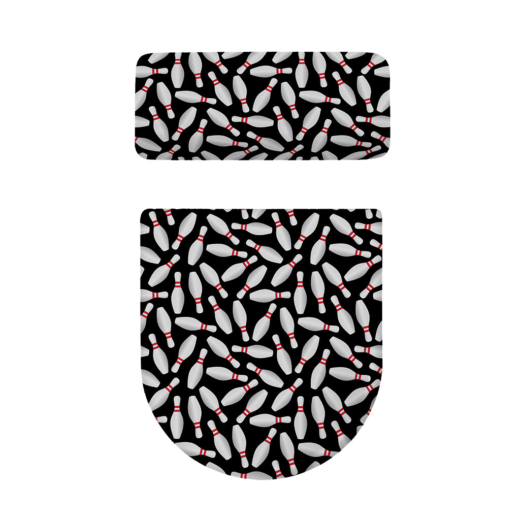 Black Bowling Pins Pattern Print Toilet Lid And Tank Cover Set