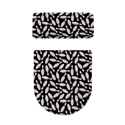 Black Bowling Pins Pattern Print Toilet Lid And Tank Cover Set