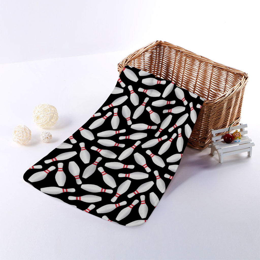 Black Bowling Pins Pattern Print Towel