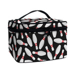 Black Bowling Pins Pattern Print Travel Makeup Bag