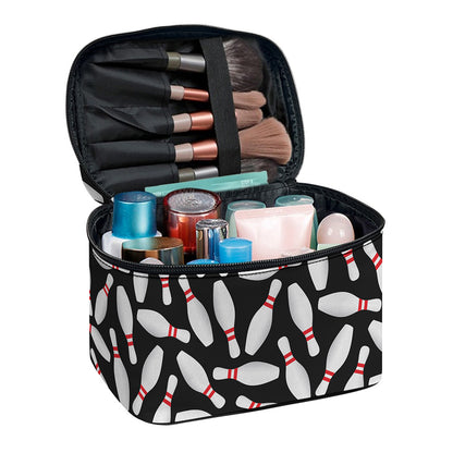 Black Bowling Pins Pattern Print Travel Makeup Bag