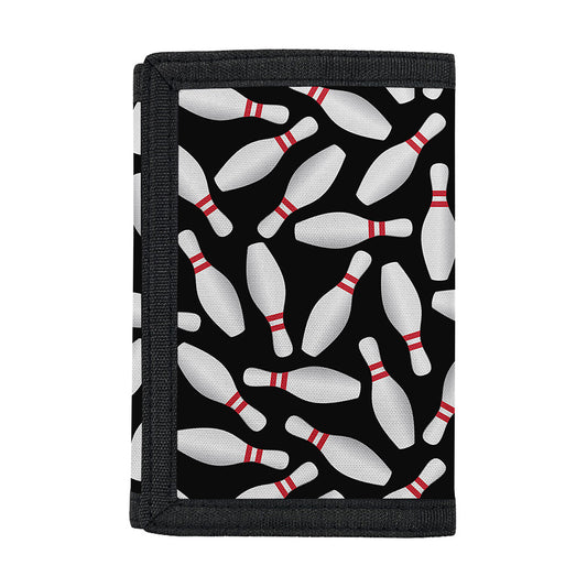 Black Bowling Pins Pattern Print Trifold Wallet