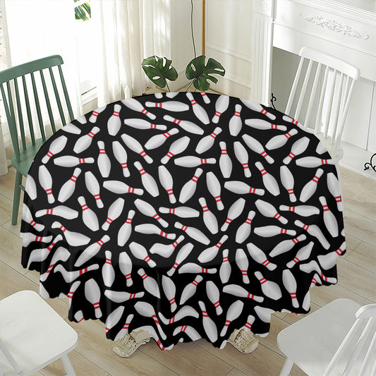 Black Bowling Pins Pattern Print Waterproof Round Tablecloth