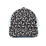 Black Bowling Pins Pattern Print White Mesh Trucker Cap