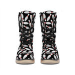 Black Bowling Pins Pattern Print Winter Boots