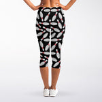 Black Bowling Pins Pattern Print Women's Capri Leggings