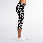 Black Bowling Pins Pattern Print Women's Capri Leggings
