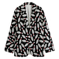 Black Bowling Pins Pattern Print Women's Cotton Blazer