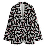 Black Bowling Pins Pattern Print Women's Cotton Blazer