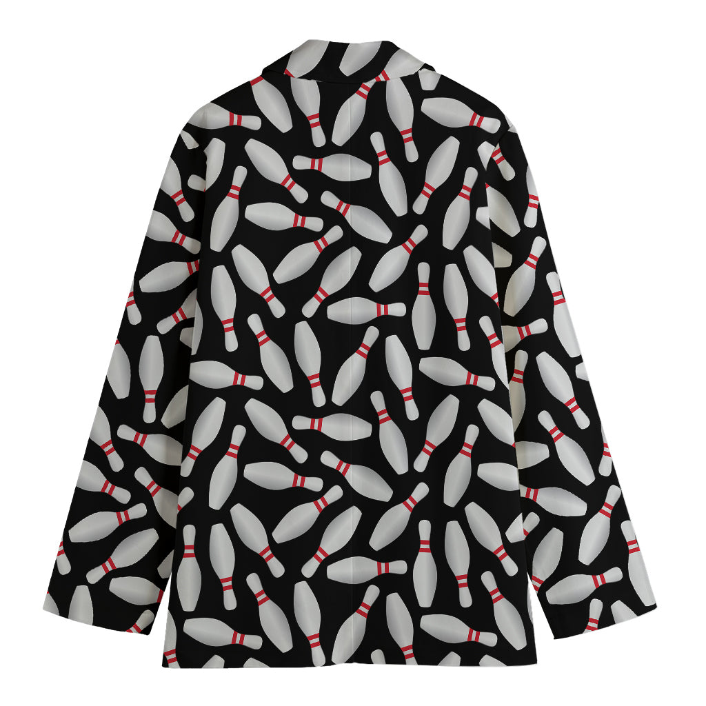 Black Bowling Pins Pattern Print Women's Cotton Blazer