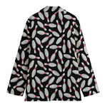 Black Bowling Pins Pattern Print Women's Cotton Blazer