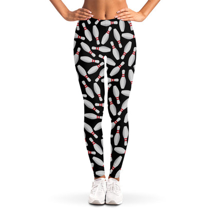 Black Bowling Pins Pattern Print Women's Leggings