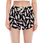 Black Bowling Pins Pattern Print Women's Split Running Shorts